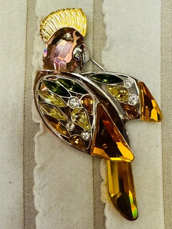 Swarovski Crystal Pin Brooch Vintage Cockatoo Parrot Jeweled Sterling Silver Art - Picture 4 of 11